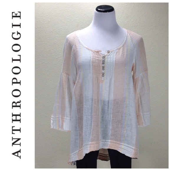 Anthropologie Tops - Anthropologie Orange/Peach & White Striped Tunic